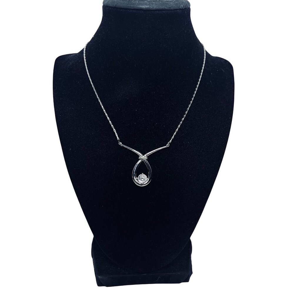 Avon Silver Tone Eternal Promise Twist Clear Rhinestone Necklace (6165)